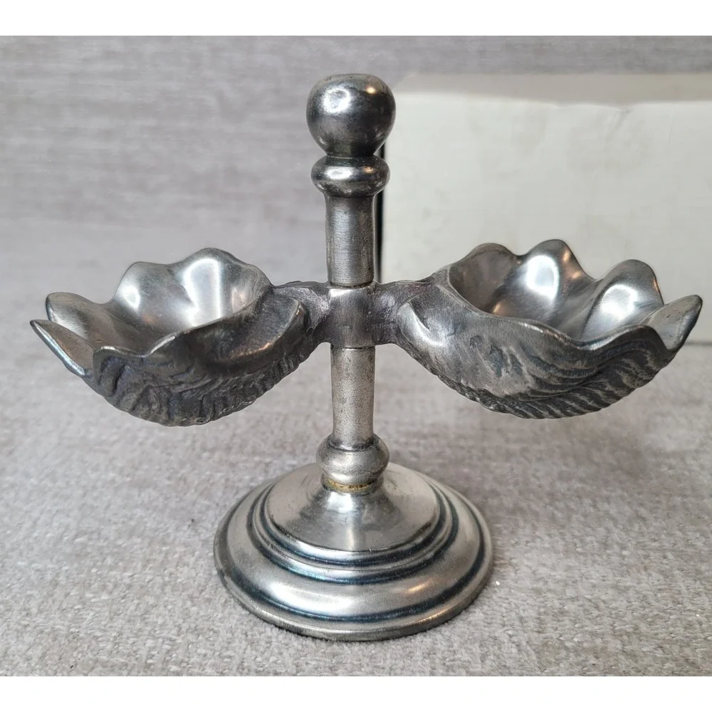 Pottery Barn Double Open Salt Cellar‎ Pepper Nautical Clam Shell Design w/ Box